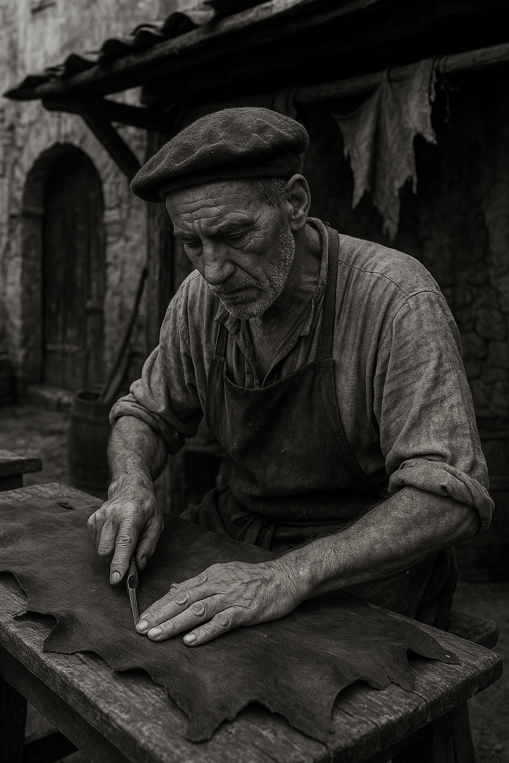 Artesano trabajando el cuero